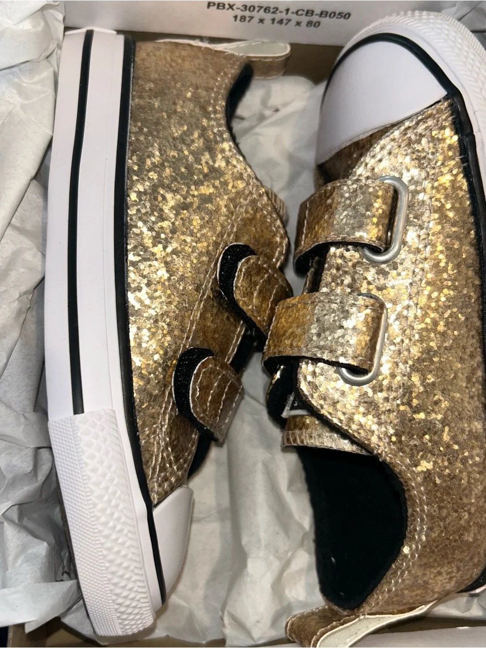 Converse Kids Gold Glitter Velcro Sneakers size 8 toddler